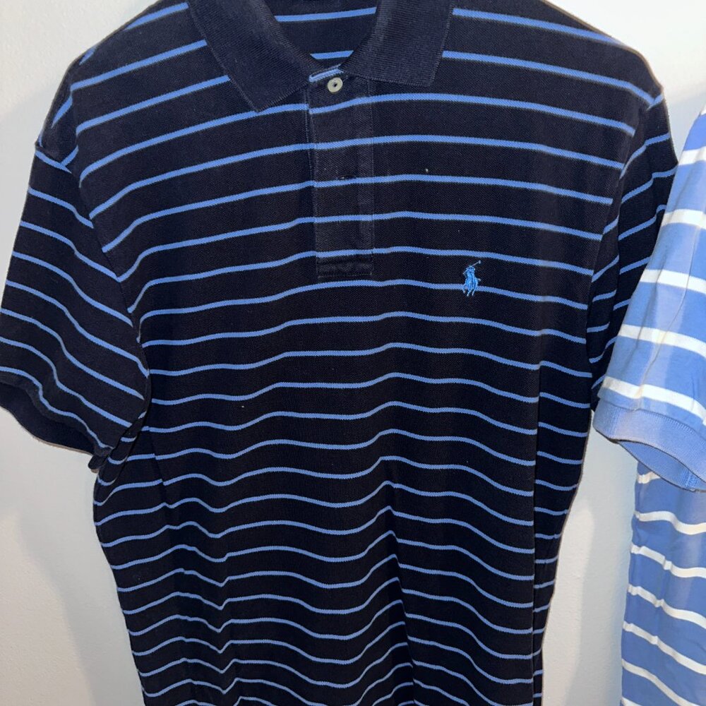 Navy Blue Polo Ralph Lauren Striped Polo - Men's Size Medium